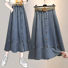 批发实拍大码女装2026新款复古<b class='q'>牛仔</b><b class='q'>长裙</b>微胖MMA字裙显瘦半身裙