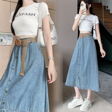 批发实拍大码女装2026春款高腰复古<b class='q'>牛仔</b><b class='q'>长裙</b>微胖MMA字裙显瘦半身裙