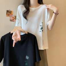 批发实拍2026年大码女装<b class='q'>夏</b>新款胖妹妹200斤提花针织上衣胖mm半袖T恤衫