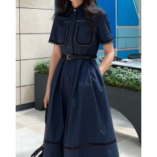 批发有货 韩国ins 重工镂空花边显瘦<b class='q'>连衣裙</b>配腰带