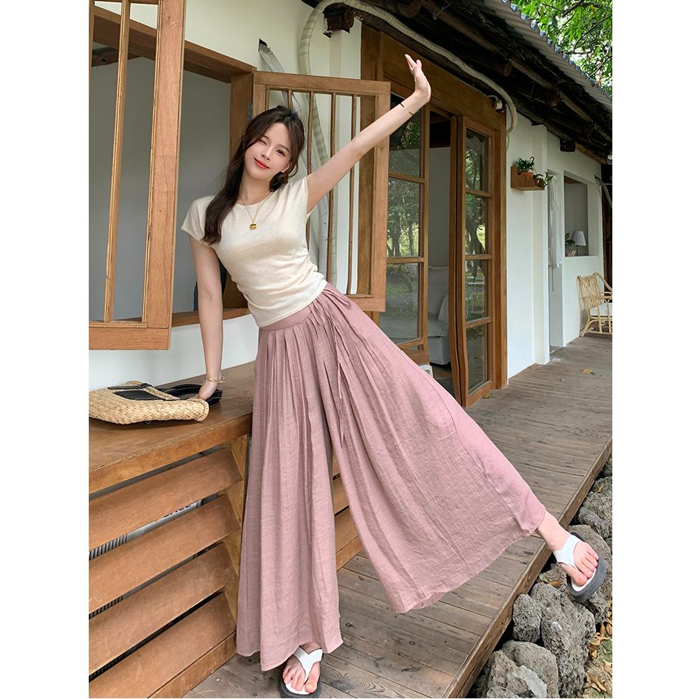 Casual suit for women, summer new style, high-waisted wide-leg pants, petite short-sleeved top, high-end two-piece set