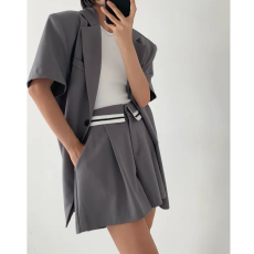 批发韩版西装套装2026夏气质休闲短袖设计感撞色<b class='q'>西服</b>外套短裤两件套