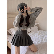批发创峰纽扣款+安全裤+拉链百褶裙女半身裙jk短裙<b class='q'>高腰</b>显瘦夏季a字裙