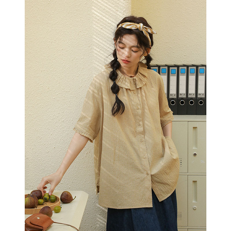 둘째 머리카락 실사 여름 새로운 문예 센 셔츠 맨위 여성