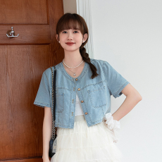 批发实拍2026<b class='q'>夏</b>季新款设计感小众韩版休闲百搭牛仔短袖短外套上衣披肩