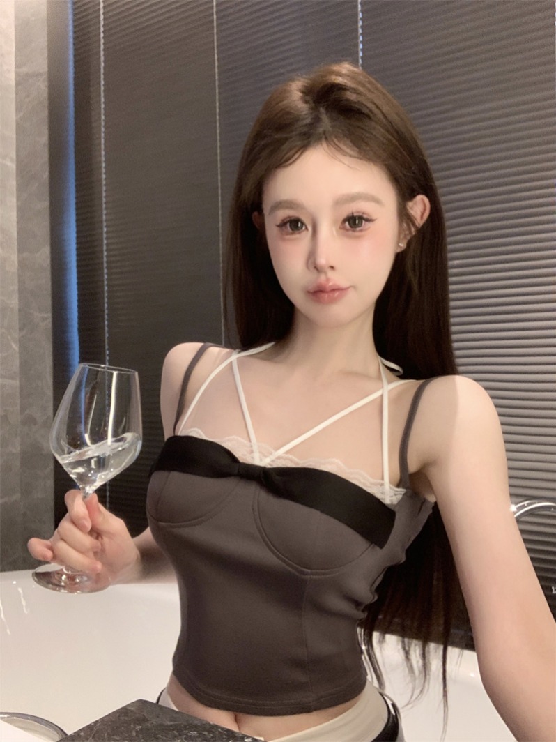 실사 정가 소녀 행침 목 레이스 레이스 슬립 여름 불규칙 더블 어깨끈 싱글 착용 스택 착용 신축성 조끼