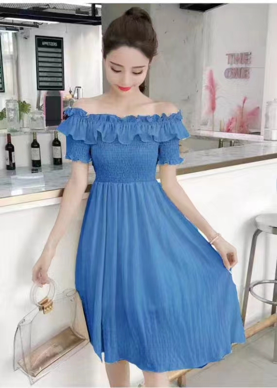 MY15738# 巴厘岛海边度假沙滩裙性感露肩一字领大摆长裙子女裝貨源服裝批發