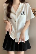大码衬衫女刺绣款学院风设计感显瘦遮肚上衣简约韩版夏季西装领