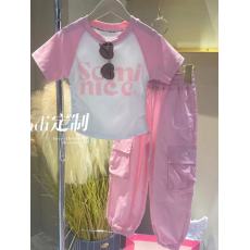 批发女童夏季套装洋气时髦百搭字母抽绳短袖裤子中大童网红夏款两件套