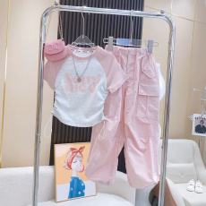 批发女童夏季套装洋气时髦百搭字母抽绳短袖裤子中大童网红夏款两件套