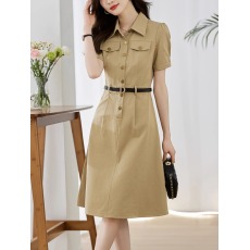 批发官图工装<b class='q'>衬衫</b>裙女短袖中长款2026夏季新款休闲收腰显瘦气质连衣裙