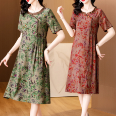 批发香云纱真丝<b class='q'>连衣裙</b>女2026夏新款中年妈妈装桑蚕丝花萝中长款裙子