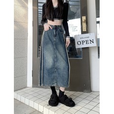 批发实拍牛仔半身裙女高腰包臀裙2025早秋新款复古直筒a字中长款半裙