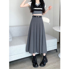 批发创峰TR哔叽面料夏秋季小个子<b class='q'>中长款</b>百褶裙高腰显瘦垂坠感a字长裙