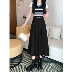 批发创峰TR斜纹面料夏秋季小个子<b class='q'>中长款</b>百褶裙高腰显瘦垂坠感a字长裙