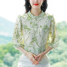 批发实拍 2026春夏季新款桑蚕丝小衫立领七分袖气质时尚显瘦<b class='q'>真丝</b><b class='q'>衬衣</b>