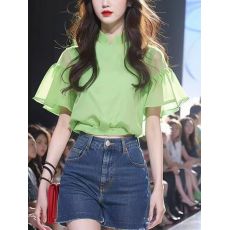 批发夏季韩系爆款衬衫女2024年新款休闲通勤百搭洋气时尚显瘦绿色衬衣