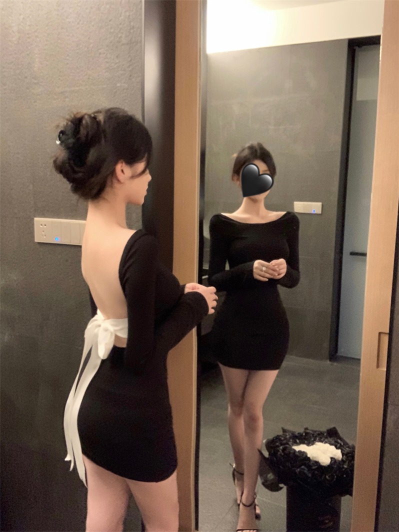 MY6422# 高级感超显身材性感露背纯欲系带蝴蝶结显瘦礼服连衣裙女裝貨源...