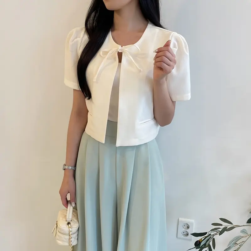퍼프소매 끈 디테일 가디건 상세 이미지 1
