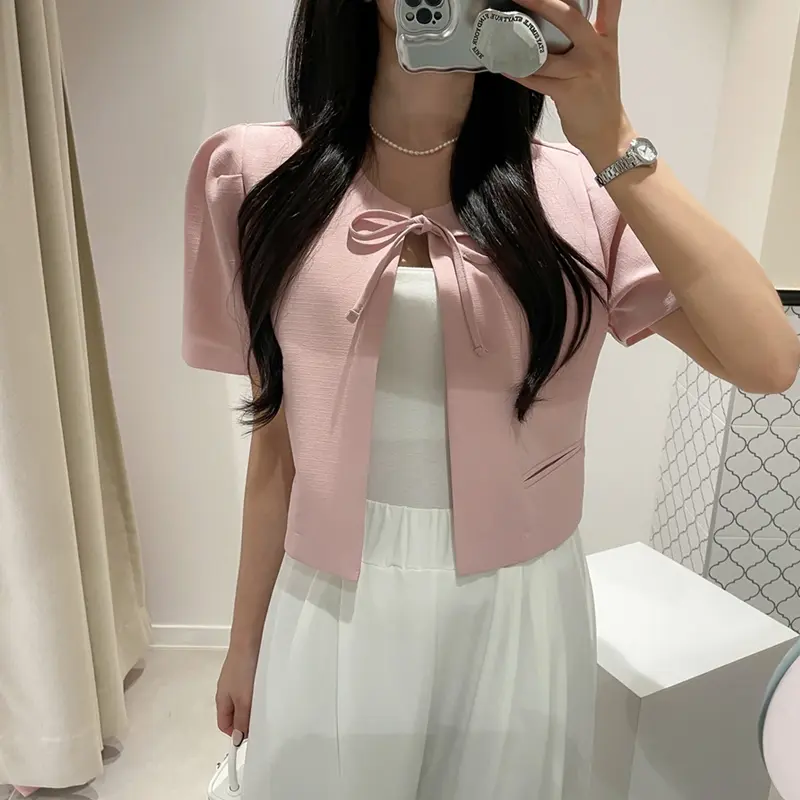 퍼프소매 끈 디테일 가디건 상세 이미지 12