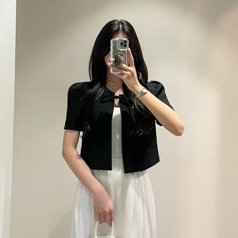 퍼프소매 끈 디테일 가디건 상세 이미지 15