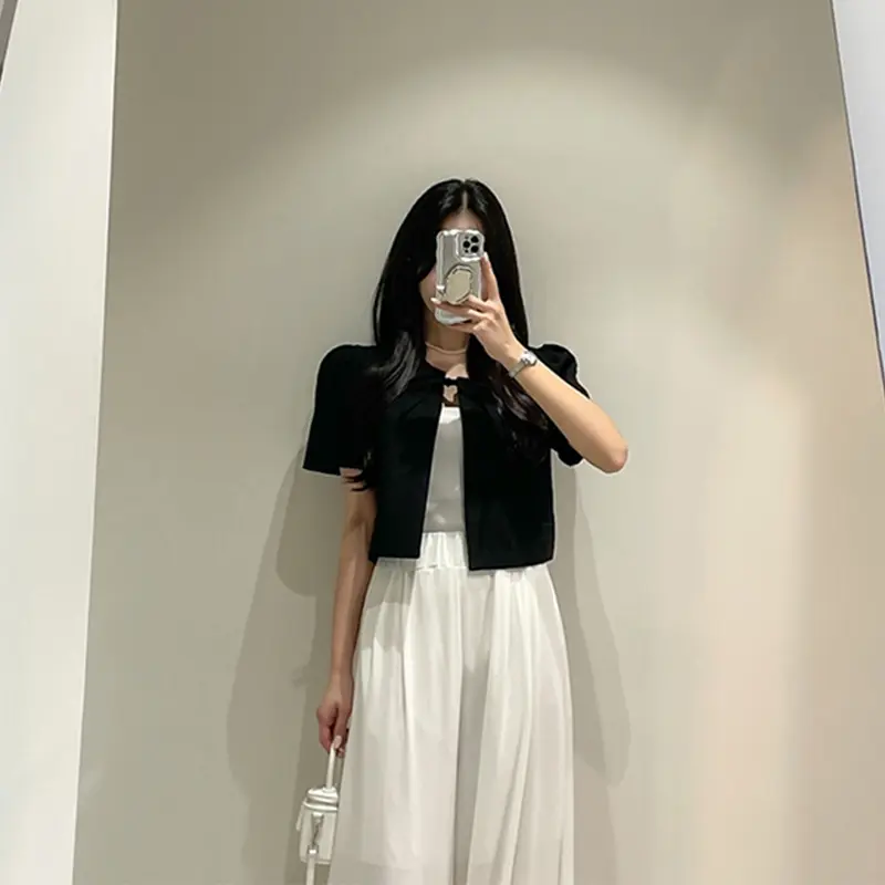 퍼프소매 끈 디테일 가디건 상세 이미지 19