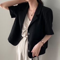 批发夏装韩国chic翻领三粒扣大码休闲短袖<b class='q'>西装外套</b>女M-4XL200斤