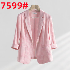 批发新中式国风小西服高级感薄款粉色提花西装女夏小个子休闲气质外套