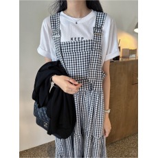 批发chic <b class='q'>韩版</b>夏季休闲时尚复古减龄叠穿格子无袖背带<b class='q'>连衣裙</b>