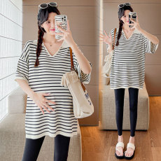 批发实拍大版型新款<b class='q'>孕妇</b><b class='q'>短袖</b>夏装韩版<b class='q'>时尚</b>宽松型条纹简约休闲百搭上衣