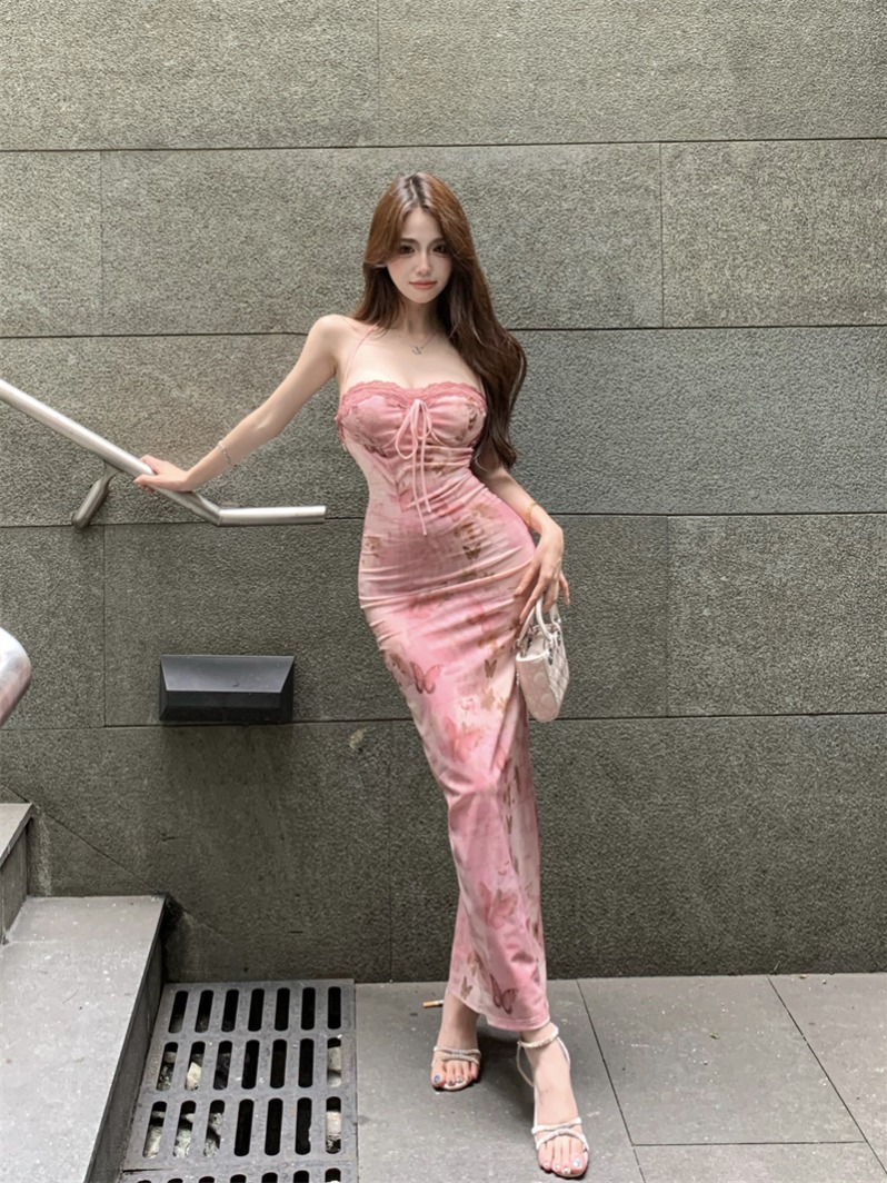 실사 정가 순수한 욕망 꽃무늬 나비 망사 슬립 드레스 요정 몸매 가꾸기 디자인 센스 핫걸 롱 스커트 여름