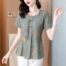 批发2026新款夏装棉麻<b class='q'>T</b><b class='q'>恤</b>时尚洋气大码女装宽松显瘦遮肚子设计<b class='q'>雪纺</b><b class='q'>衫</b>