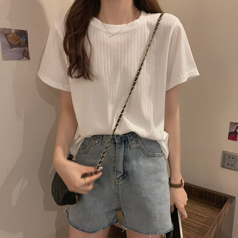 Plus size women's fat mm ice silk short-sleeved T-shirt women's summer thin white loose right shoulder T-shirt versatile