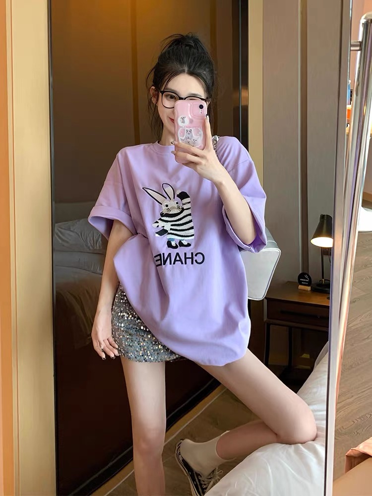LN28888# 紫色t恤女短...