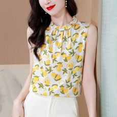 批发新款<b class='q'>雪纺</b>女上衣无袖小衫女高档洋气大码碎花百搭气质上衣