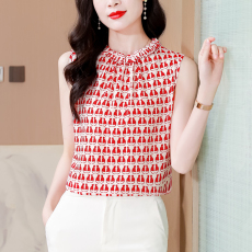 批发实拍 2026夏新款<b class='q'>雪纺</b>女上衣无袖小衫女高档洋气大码碎花上衣