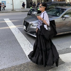 批发已出货 韩国复古温柔气质高腰拼接蕾丝边蛋糕长裙休闲百搭半身裙