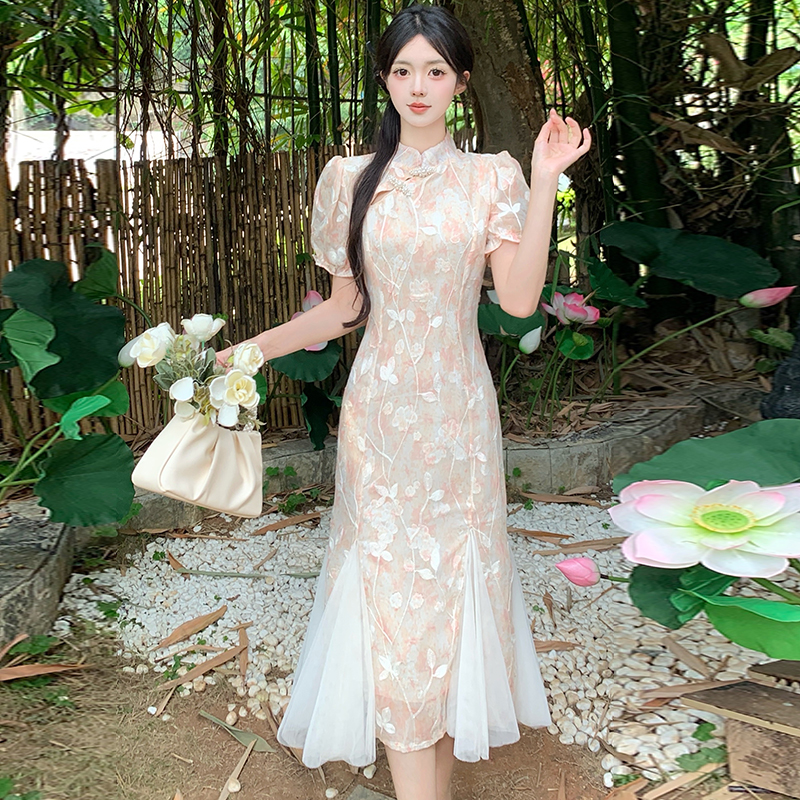 RY2130# 实拍大码女装夏季新中式国风改良旗袍裙超修身显瘦刺绣短袖连衣裙