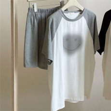 批发情侣双短睡衣女夏季新款仿棉短袖高级感可外穿男士家居服三件<b class='q'>套装</b>