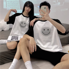 批发情侣双短睡衣女夏季新款仿棉短袖高级感可外穿男士家居服三件<b class='q'>套装</b>