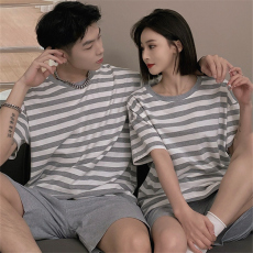 批发情侣双短睡衣女夏季新款仿棉短袖高级感可外穿男士家居服三件<b class='q'>套装</b>