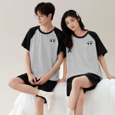 批发情侣双短睡衣女夏季新款仿棉短袖高级感可外穿男士家居服三件<b class='q'>套装</b>