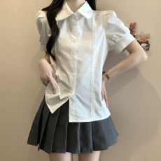 批发实拍 大码白衬衫女夏季减龄学院风日系甜美小衫叠穿设计感衬衣