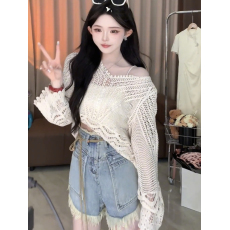 批发原版质量独特别致镂空显瘦<b class='q'>罩衫</b>上衣女春夏新款长袖薄款镂空<b class='q'>针织衫</b>