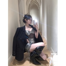批发实拍实价~禁欲系性感小野猫chic<b class='q'>透明</b><b class='q'>肩带</b>拼接气质修身连衣裙
