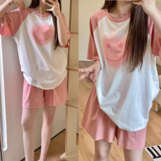 批发细弟-夏季微商爆款睡衣女双短插肩影笑脸可爱甜美学生家居服<b class='q'>套装</b>