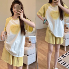批发细弟-夏季微商爆款睡衣女双短插肩影笑脸可爱甜美学生家居服<b class='q'>套装</b>