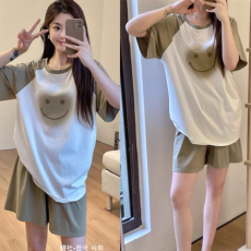 批发细弟-夏季微商爆款睡衣女双短插肩影笑脸可爱甜美学生家居服<b class='q'>套装</b>