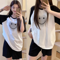 批发细弟-夏季微商爆款睡衣女双短插肩影笑脸可爱甜美学生家居服<b class='q'>套装</b>