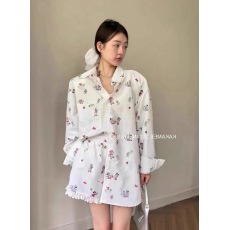 批发两件套2024夏季新款宽松休闲满印<b class='q'>米奇</b>印花长袖衬衫+阔腿短裤<b class='q'>套装</b>